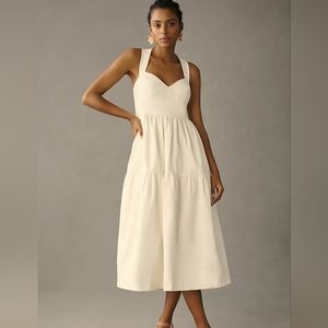 Forever that girl White Denim Sweetheart neckline tiered midi dress